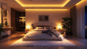 bedroom lighting design ideas with backlit headboard