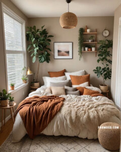cozy bedroom ideas with earthy tones and warm lighting