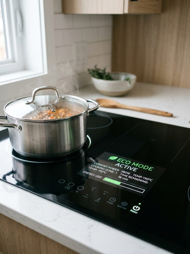 Close-up of an energy-efficient kitchen appliance with eco mode display
