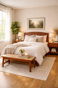 modern cherry bedroom ideas with warm and elegant decor