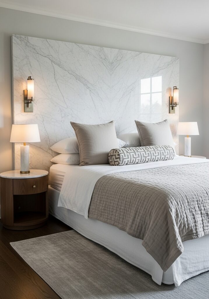 Beautiful Headboard Ideas to Elevate Your Bedroom Marble or Stone-Inspired Headboard