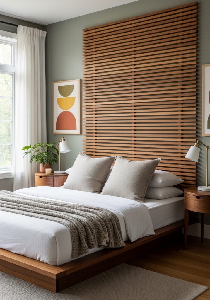 Beautiful Headboard Ideas to Elevate Your Bedroom Slatted Wood Headboard (Mid-Century Inspired)