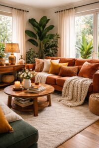 Burnt Orange Sofa Set Ideas for Warm Living Room Interiors