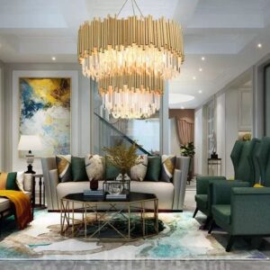 Linear Brass or Chrome Chandeliers