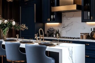 Neutral Cabinets with Bold Accents