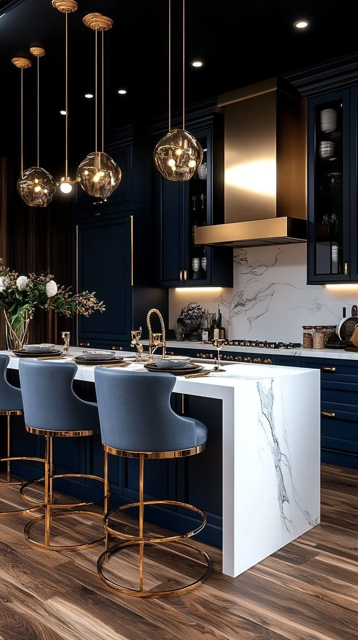 Neutral Cabinets with Bold Accents