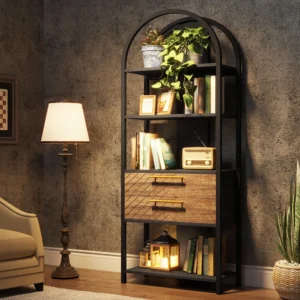 Rustic Wood Bookshelves for Warmth and Texture