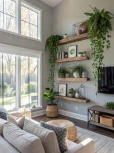 indoor plants or wooden furniture pieces