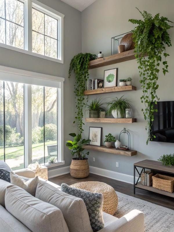 indoor plants or wooden furniture pieces