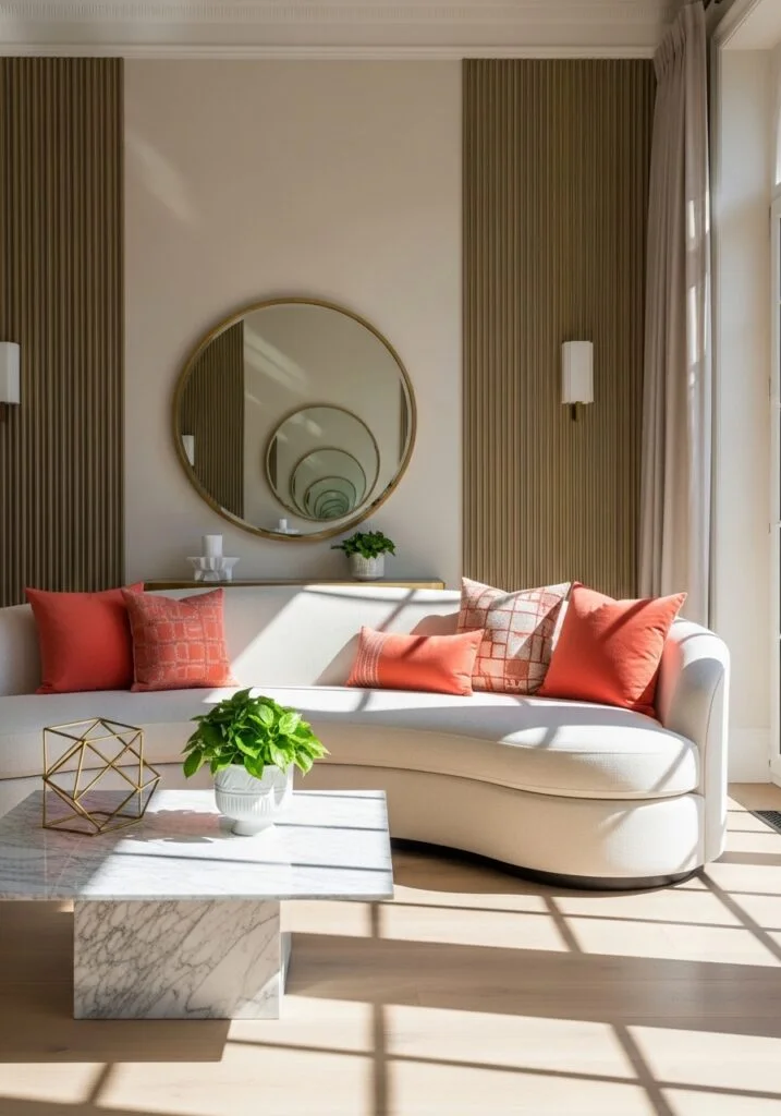 1. Curved Linen Sofa in Soft Neutrals