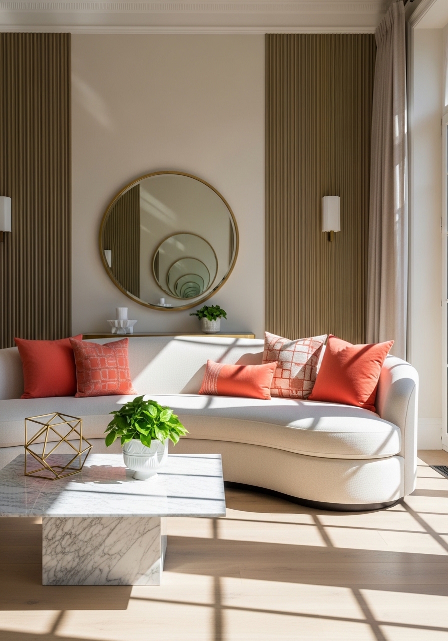 1. Curved Linen Sofa in Soft Neutrals