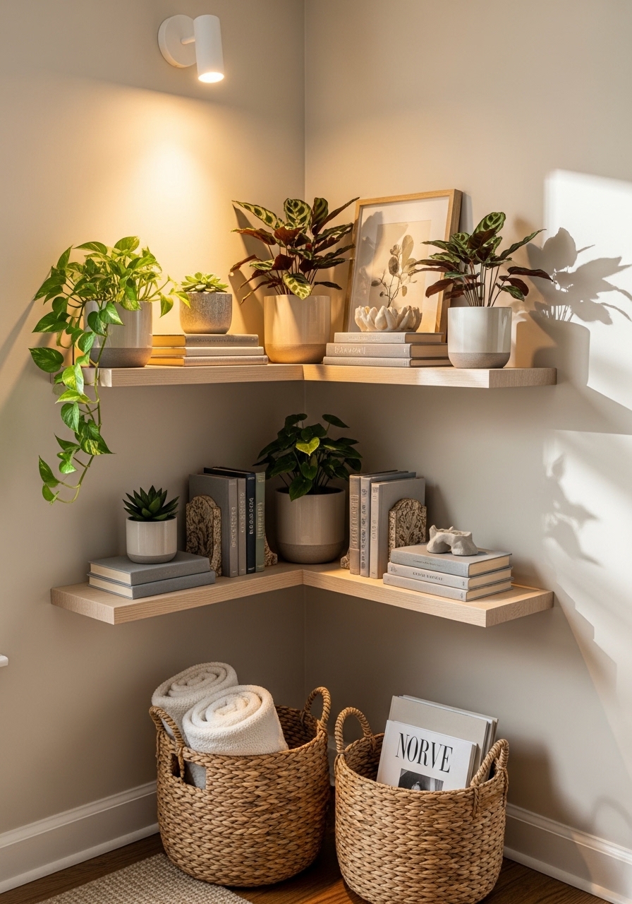 10. Add Corner Shelving for Awkward Spaces