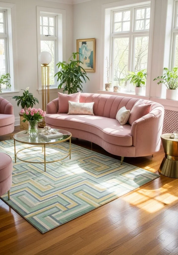 10. Luxe Geometric Area Rug to Ground the Space