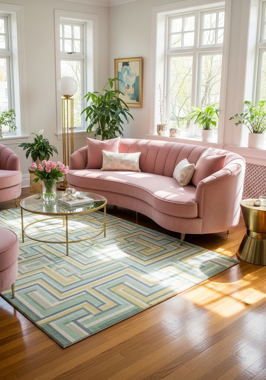 10. Luxe Geometric Area Rug to Ground the Space