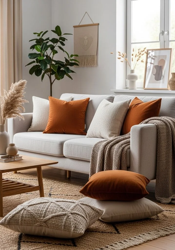 10. Use Decorative Pillows in Warm Tones