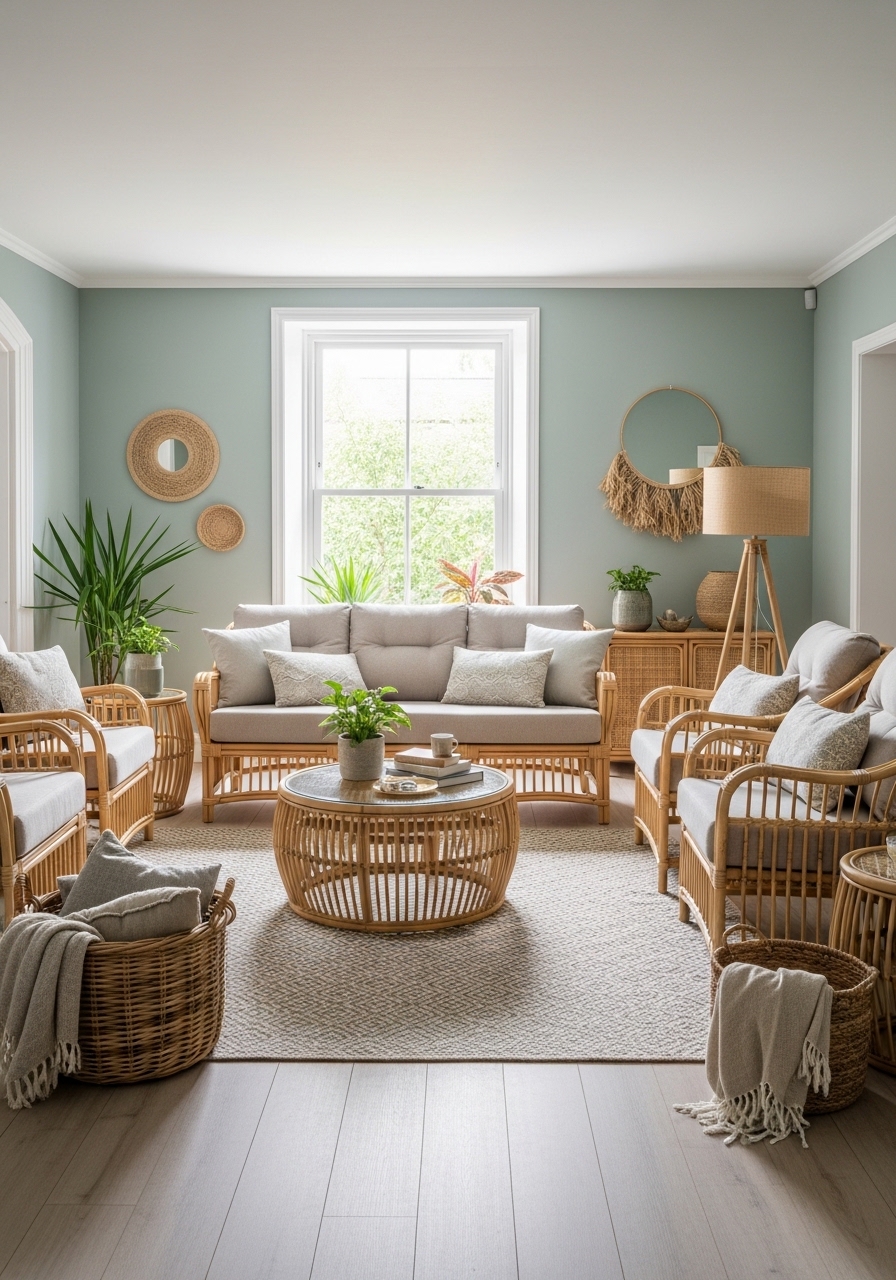 10. Wicker and Rattan Furniture in Sage Green Rooms