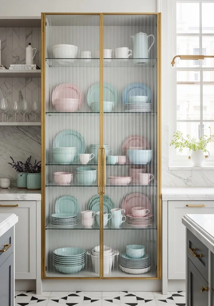 11. Fluted Glass Cabinets for Texture