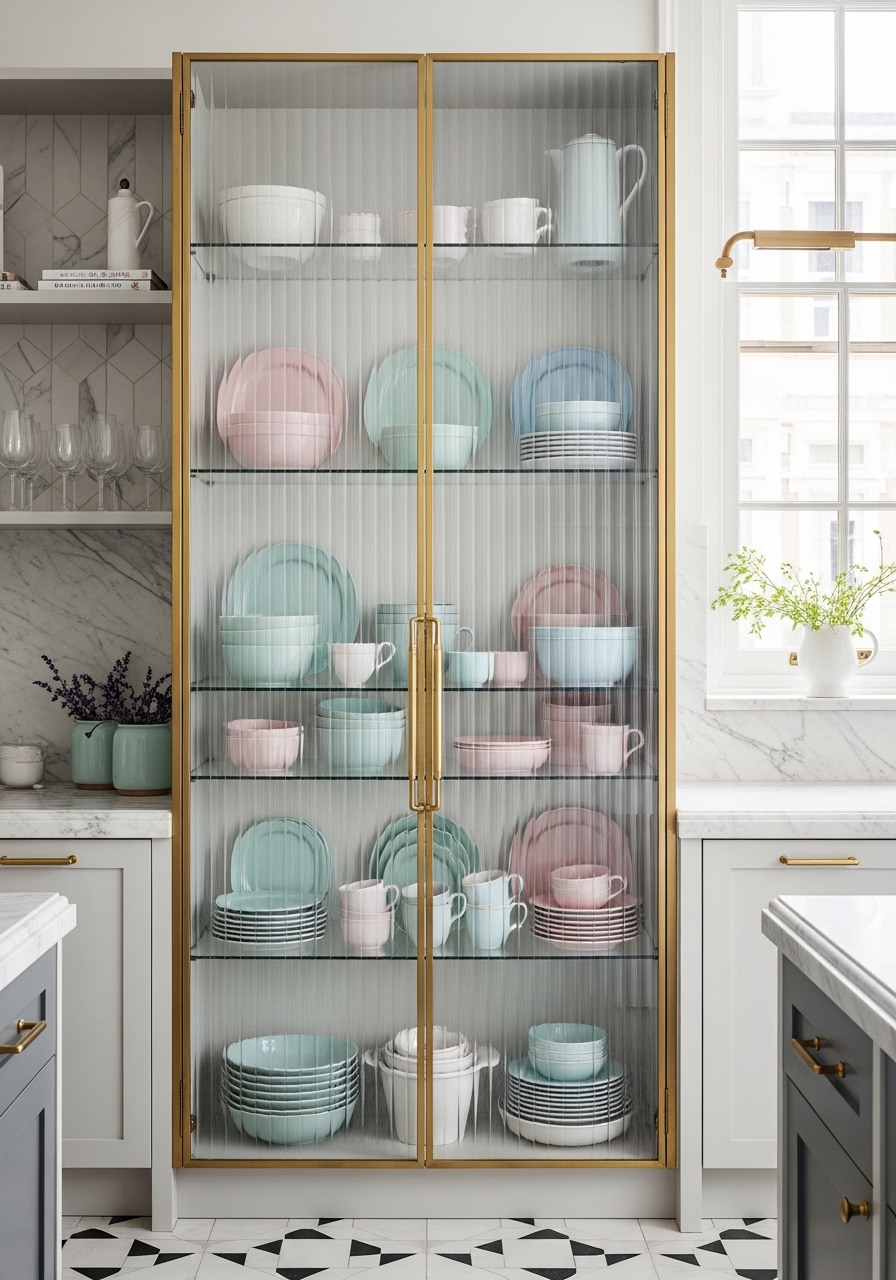 11. Fluted Glass Cabinets for Texture