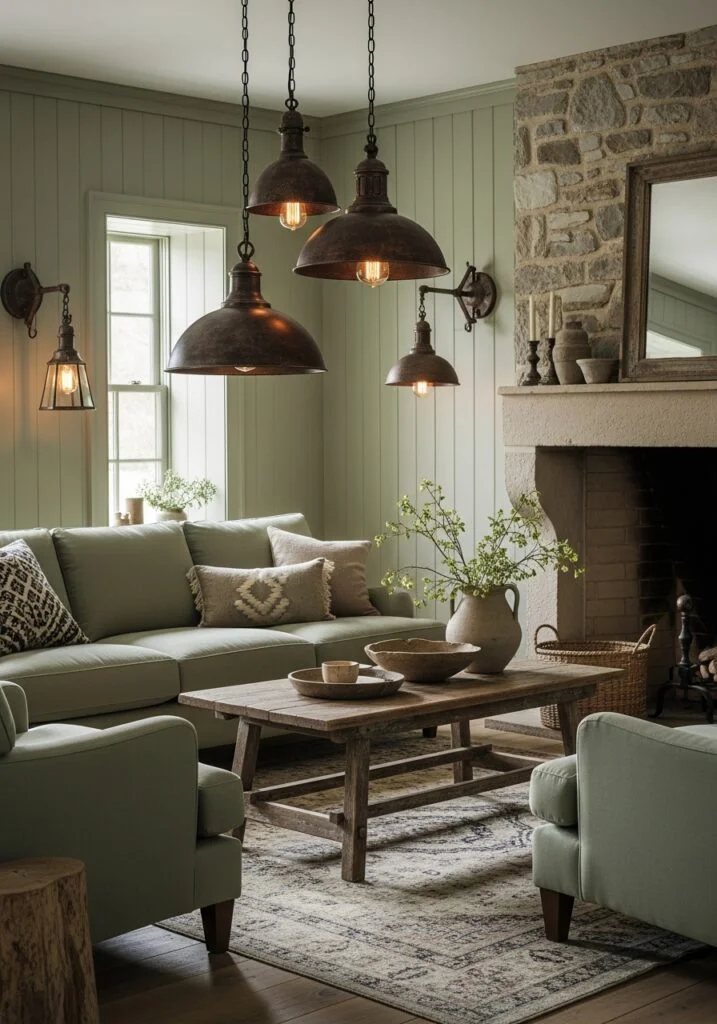 11. Industrial Lighting Fixtures with Aged Metal Finishes