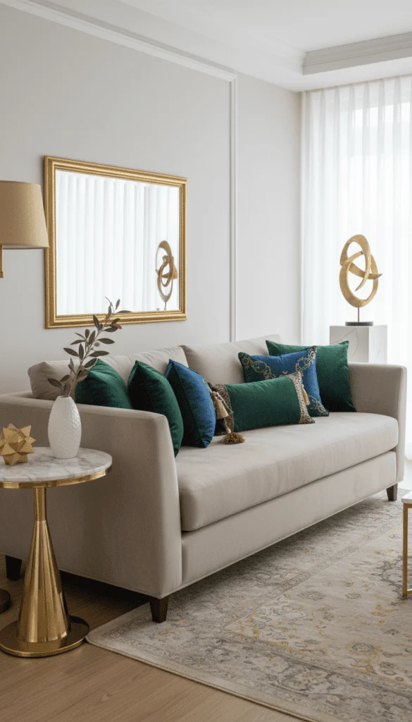 11. Jewel-Tone Pillow Layering for Controlled Drama