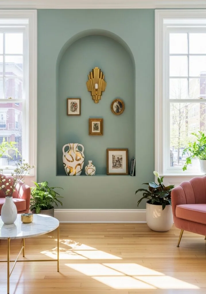 12. Arch-Shaped Wall Niches with Metallic Accents