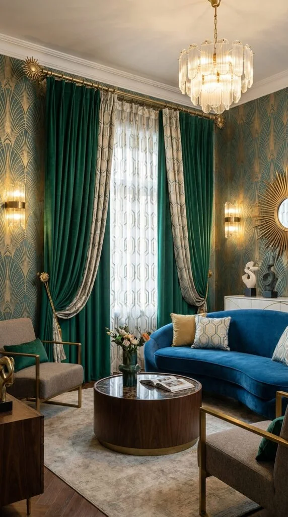 14. Layered Velvet Curtains for Luxe Dimension