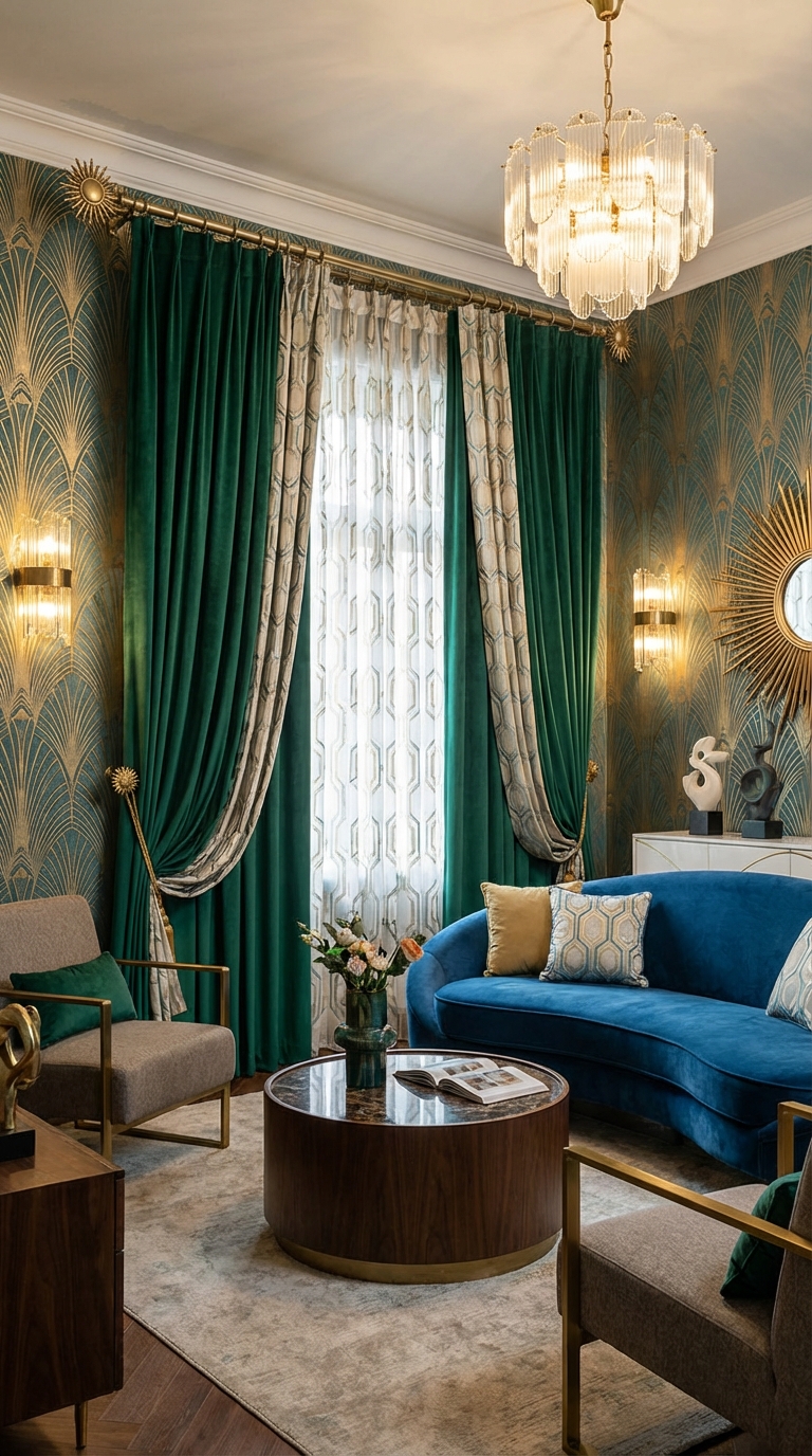 14. Layered Velvet Curtains for Luxe Dimension