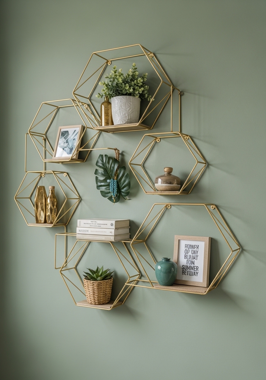 16. Vertical Gold Wall Shelving