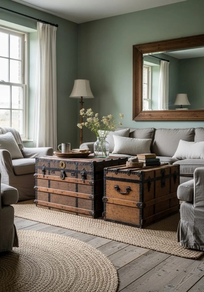 Vintage Wooden Chests as Coffee Tables and Storage