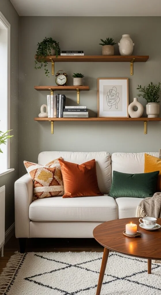 18. Floating Shelves with Brass Brackets