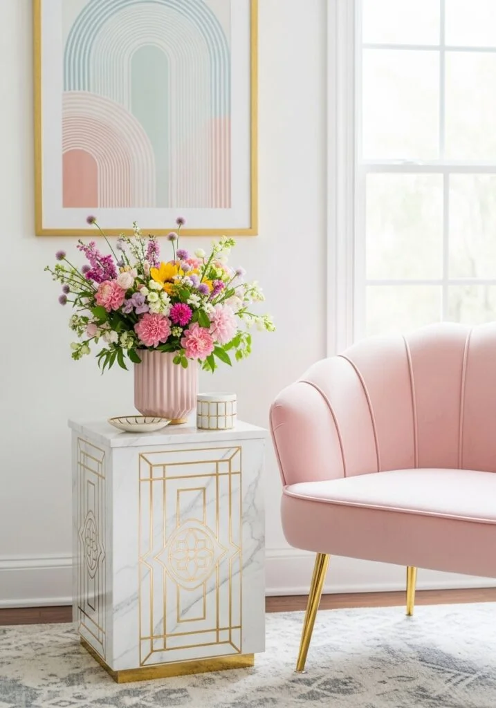 19. Marble Side Tables with Gold Inlays