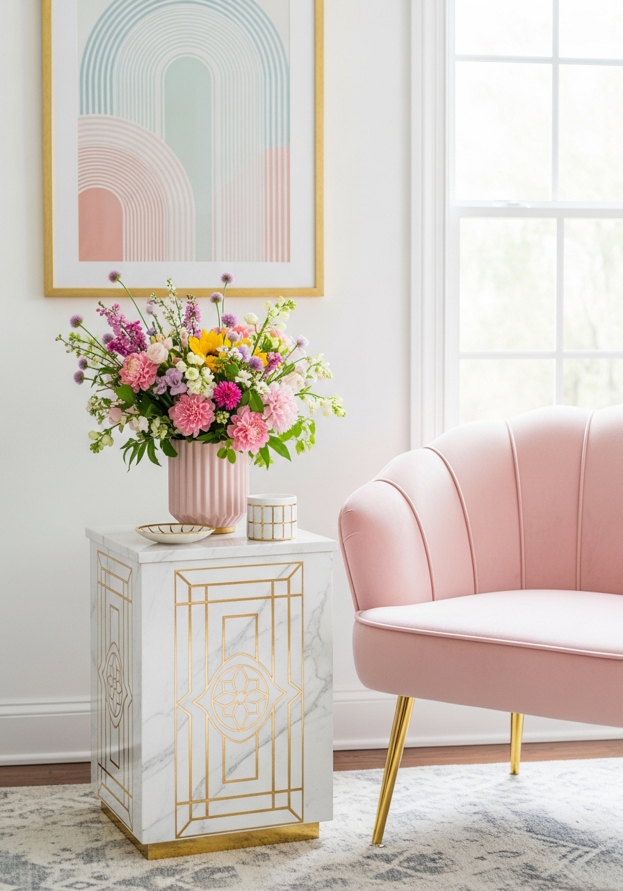 19. Marble Side Tables with Gold Inlays