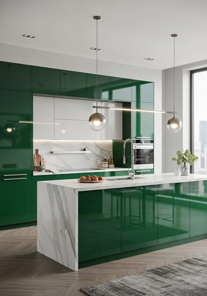 2. Glossy Emerald Green Lacquered Luxury