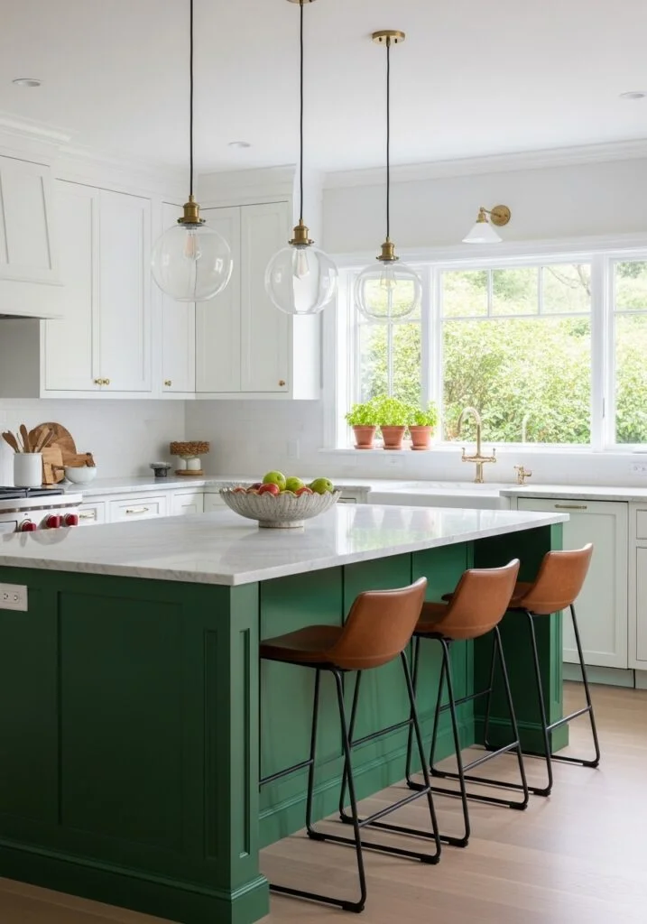 3. Emerald Green Kitchen Island Statement