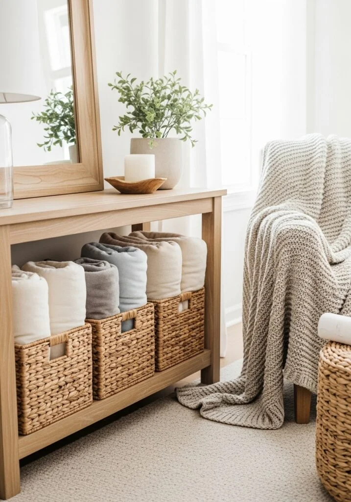 3. Use Decorative Baskets and Bins for Hidden Storage