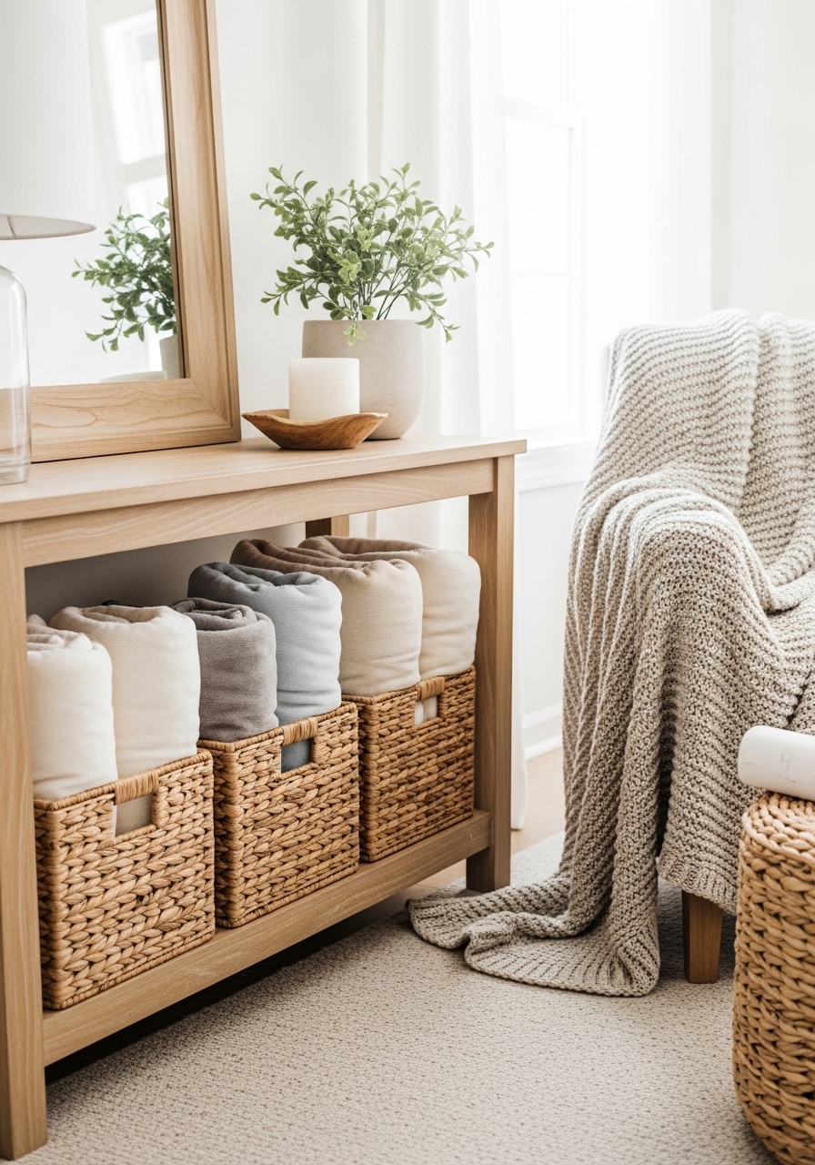 3. Use Decorative Baskets and Bins for Hidden Storage