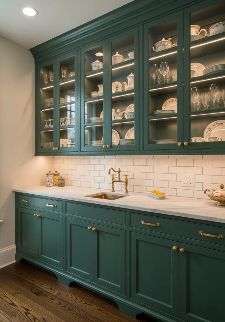 4. Emerald Green Pantry and Butler's Pantry Elegance