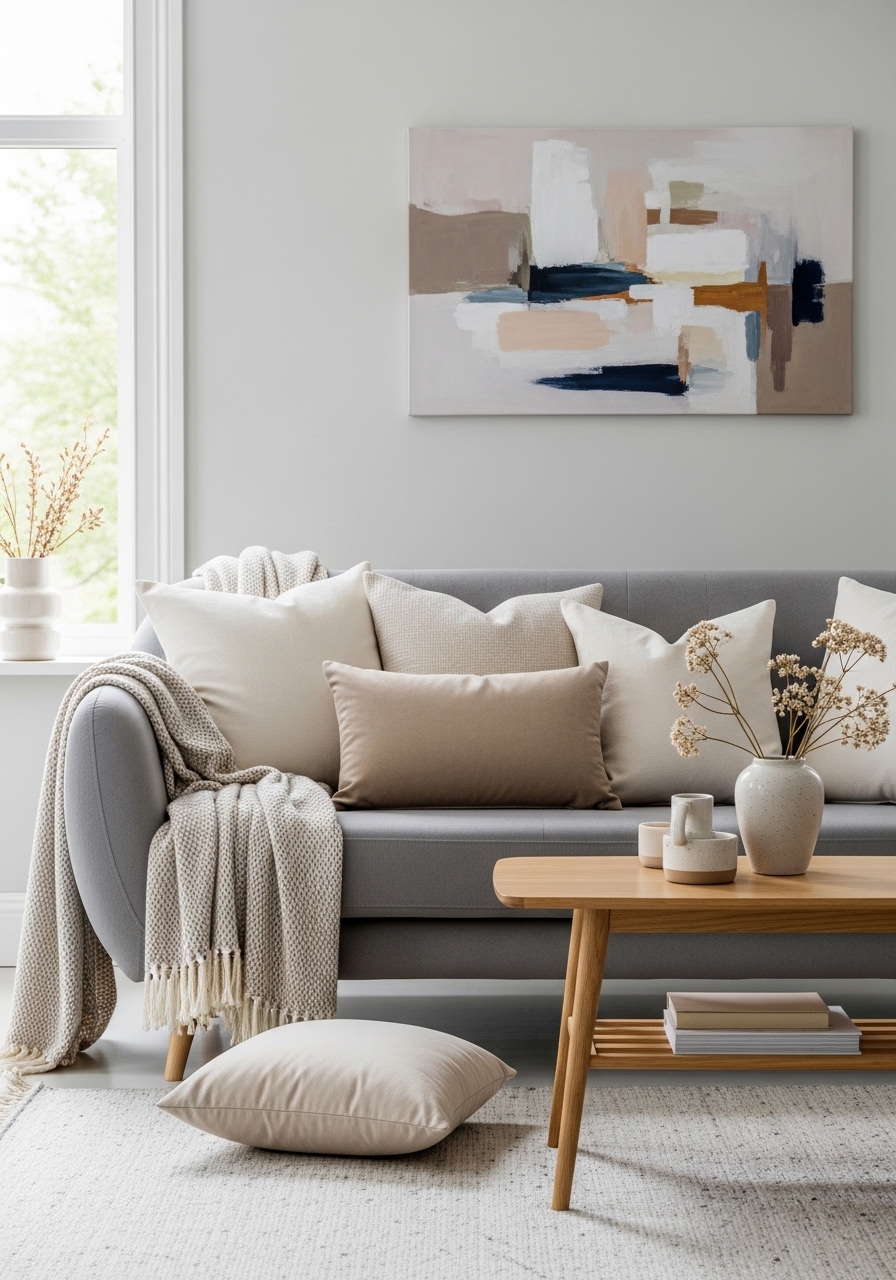 4. Style a Comfortable Grey Couch with Texture