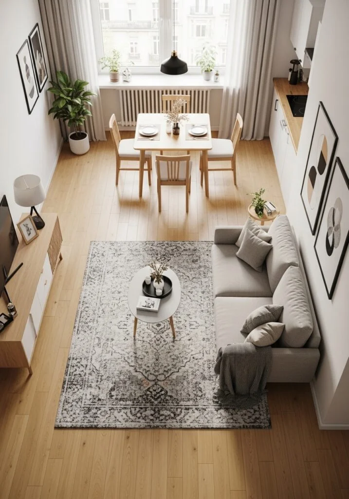 6. Create Zones in a Small Dining and Living Room Combo