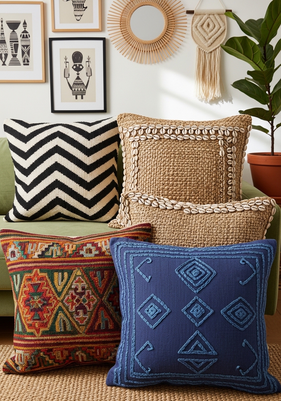 6. Tribal-Inspired Throw Pillows for Depth
