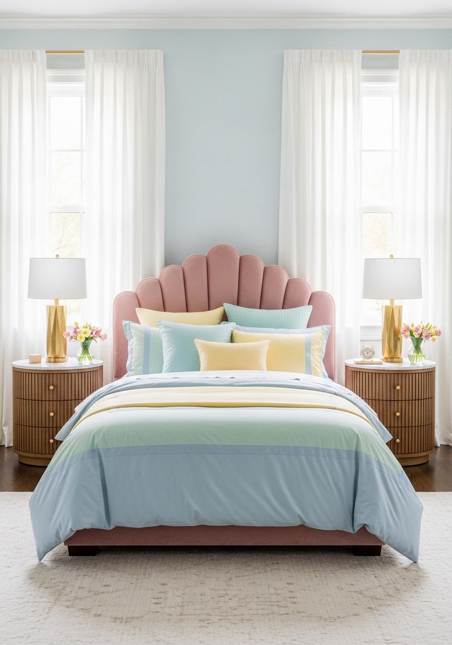 6. Velvet Upholstered Headboard for Bedroom Glamour