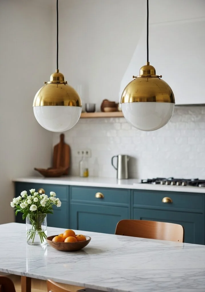 7. Sculptural Brass Pendant Lighting