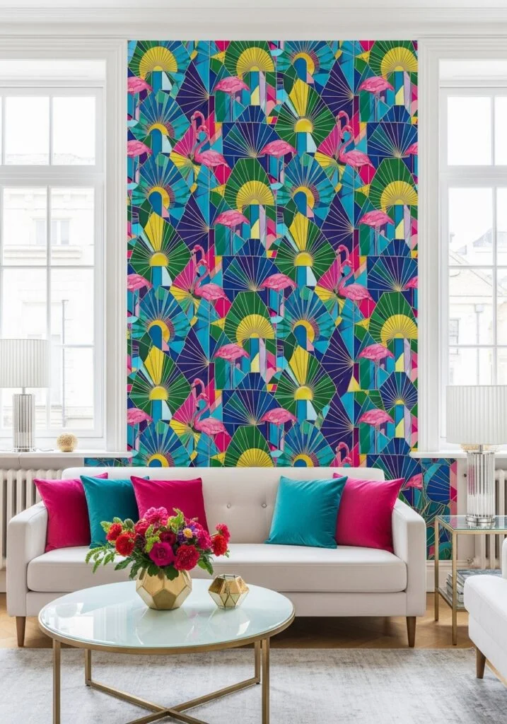 8. Tropical-Inspired Geometric Wallpaper