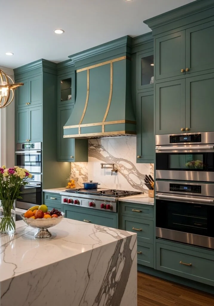 9. Emerald Green Range Hood and Appliance Integration