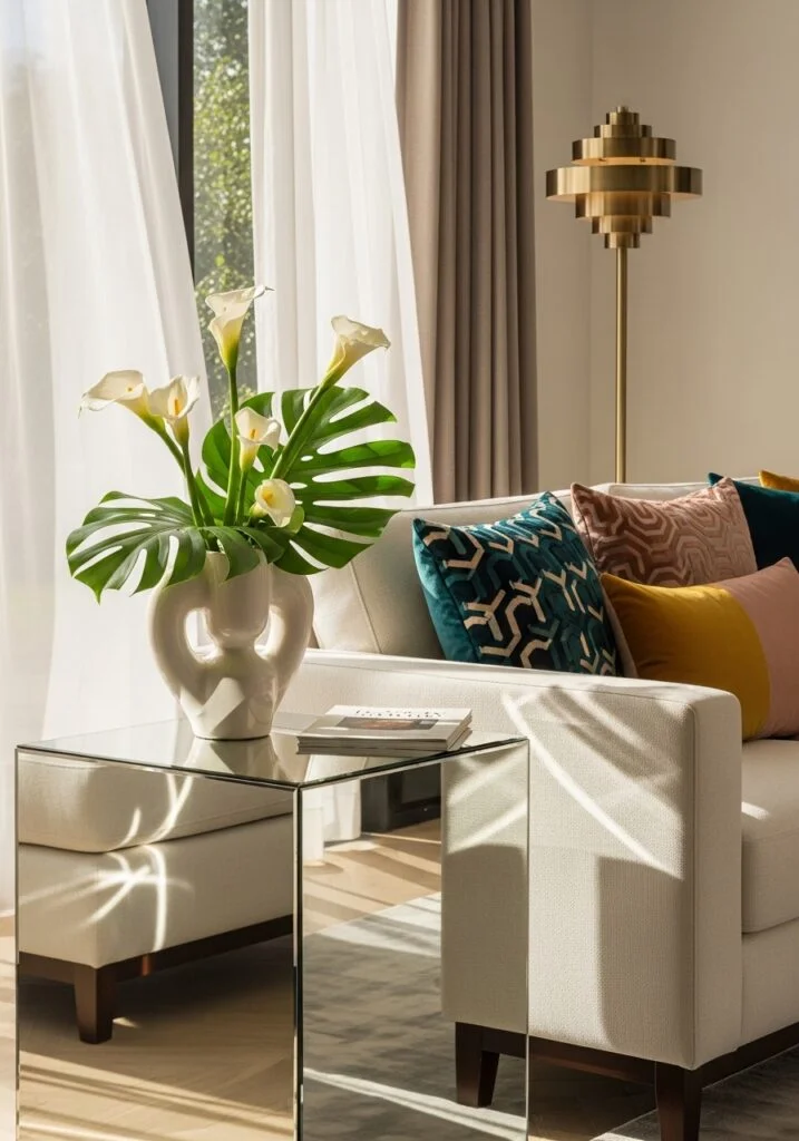 9. Mirrored Side Tables for Visual Expansion