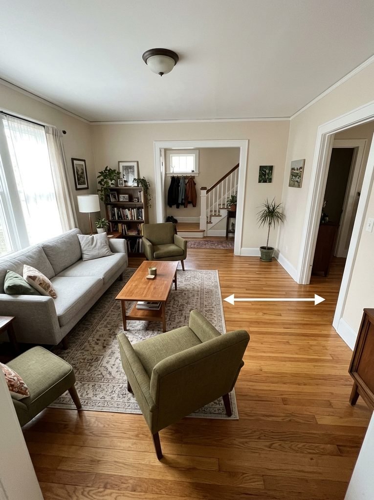 Draw a straight line from each doorway to the next. That line is your traffic lane, and the furniture has to respect it before it looks good.