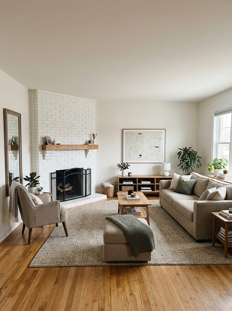 Don’t center your furniture on the fireplace. Center it on the room, then balance the weight.