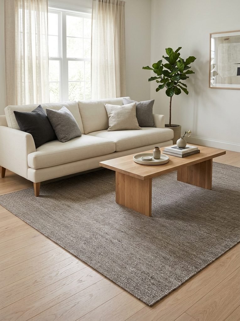 Break Up the Pale Sandwich of Floor, Rug, and Sofa