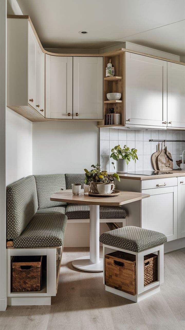 Built-in seating nooks are gaining popularity in small kitchen trends for 2026