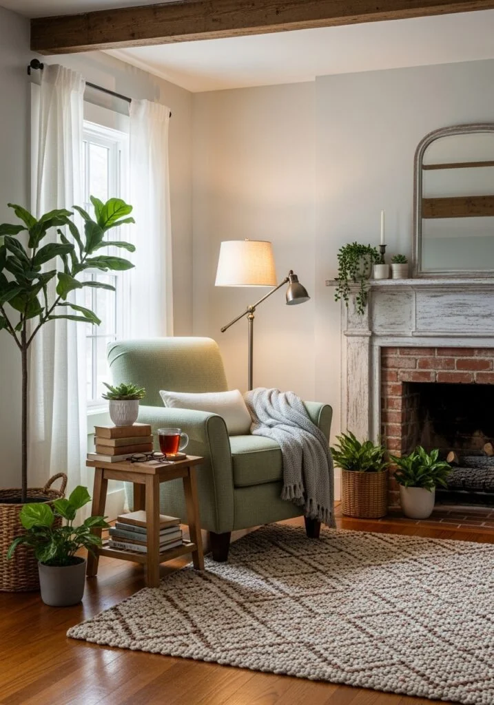 Cozy Reading Corners with Sage Green Accent Chairs